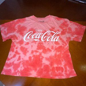 NWOT Pinkish-reddish women’s large Coca Cola tie-dyed crop top short sleeve